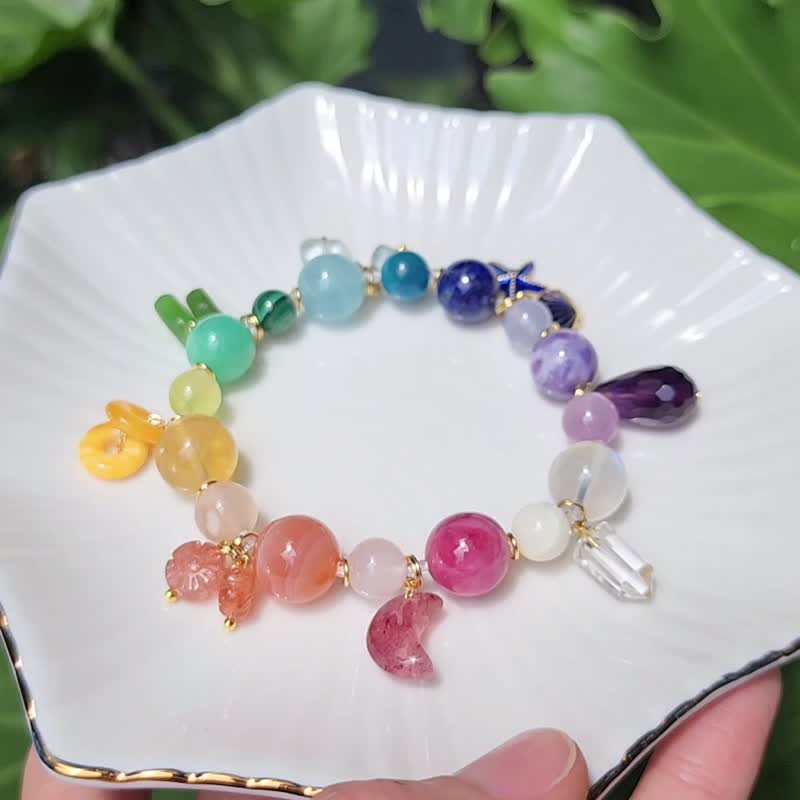 天然寶石 多寶釧 所願皆成 彩虹七脈輪 招財 人緣 手鍊 單品 禮物 - 手鍊/手環 - 寶石 多色