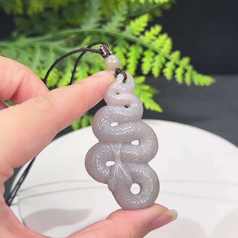 高品質紫色珊瑚玉吊墜冰潤玉化手雕生肖蛇保護神聖幸運吉祥智慧 - 項鍊 - 玉石 紫色