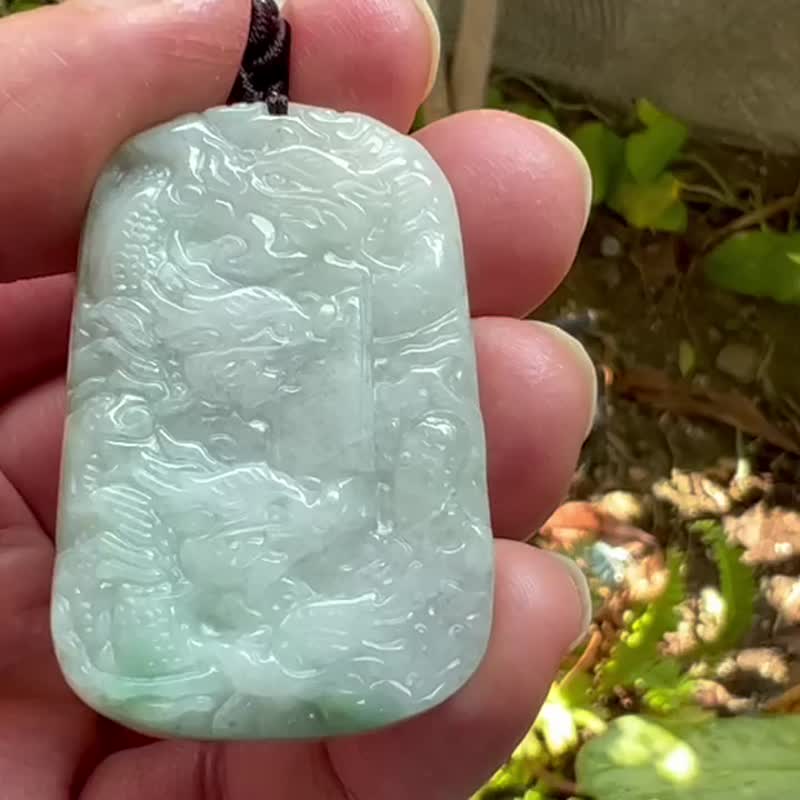 Natural Myanmar A goods Kowloon in the sky jade brand pendant Kowloon supreme domineering double-sided carved Burmese jade - Chokers - Jade Transparent