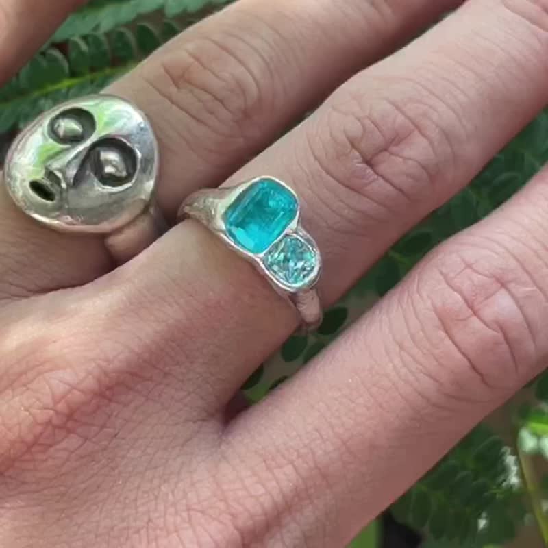 藍戒指/ 天然石戒指/ 925純銀戒指 - 戒指 - 其他金屬 藍色