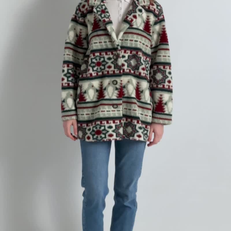 90s Vintage Vtg Rare Woman Warm Outwear Fleece Buttons Up Jacket Long 7086 - 女大衣/外套 - 聚酯纖維 多色