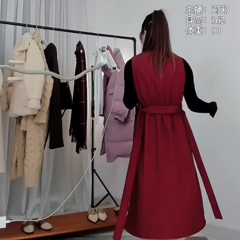 經典紅色格紋腰帶洋裝裙子 春裝新款顯瘦簡約通勤 - 洋裝/連身裙 - 聚酯纖維 紅色