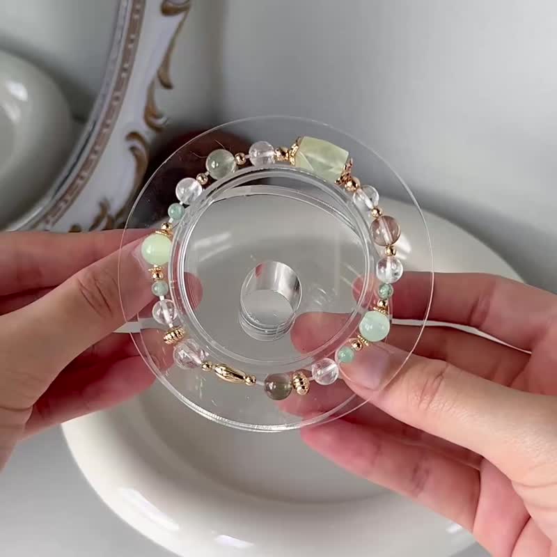 /青果/葡萄石白水晶 銅髮晶 綠紋石 綠藍晶 白水晶 綠髮晶 - 手鍊/手環 - 水晶 綠色