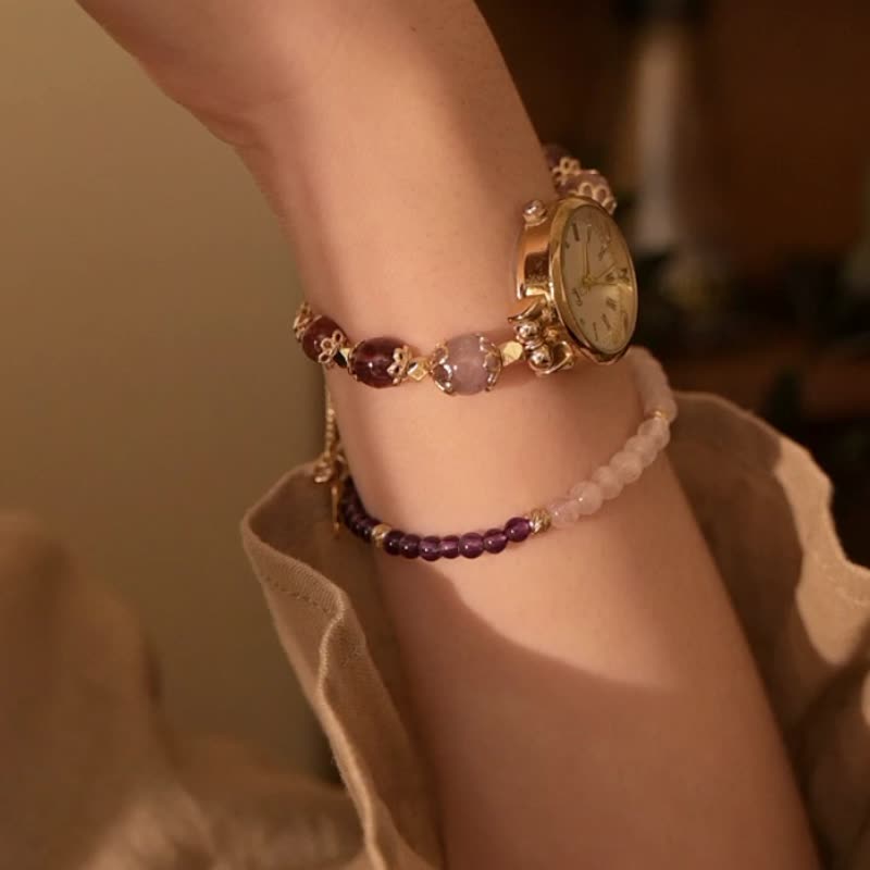 [Time] Crystal Wristband Watch-Yunshang (Amethyst/Lepidolite/Strawberry Crystal) - Women's Watches - Crystal Purple