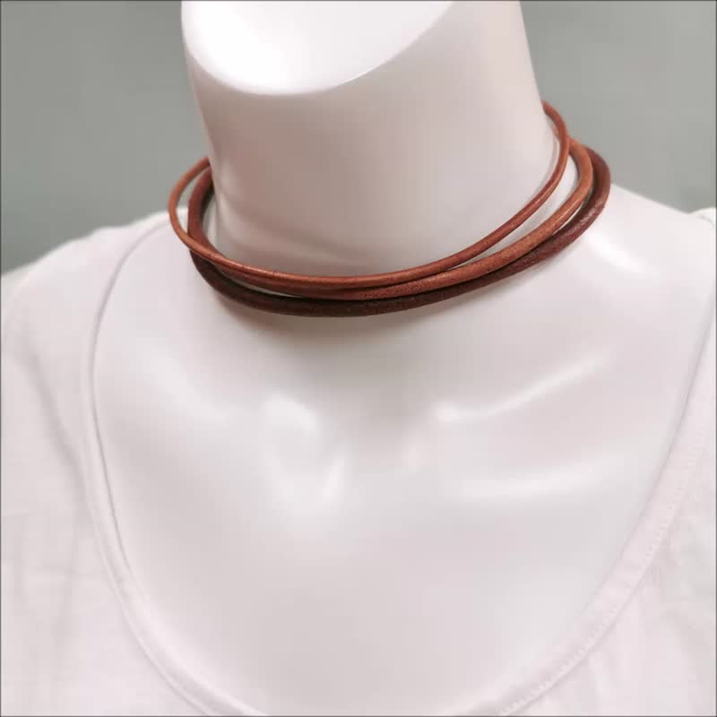 Personalized Genuine Leather Choker Necklace Double Wrap Bracelet 2 in 1 - Necklaces - Genuine Leather Brown