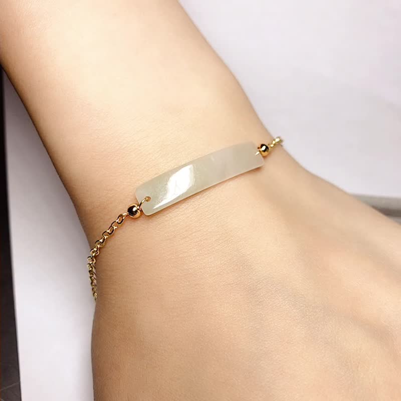 [May Nothing Happen] Ice jadeite Wushi brand design bracelet 14K gold-filled | Natural grade A jadeite | - Bracelets - Jade Transparent