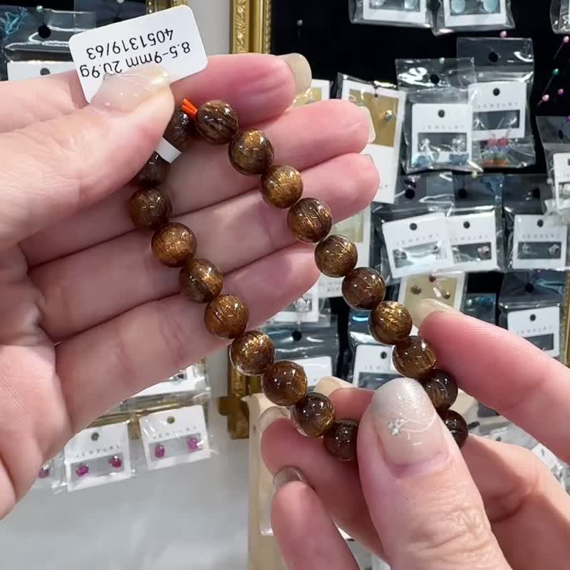 頂級貓眼銅順髮水晶8.5-9mm20.90g辟邪擋煞逢凶化吉化解濁氣招財 - 手鍊/手環 - 水晶 金色