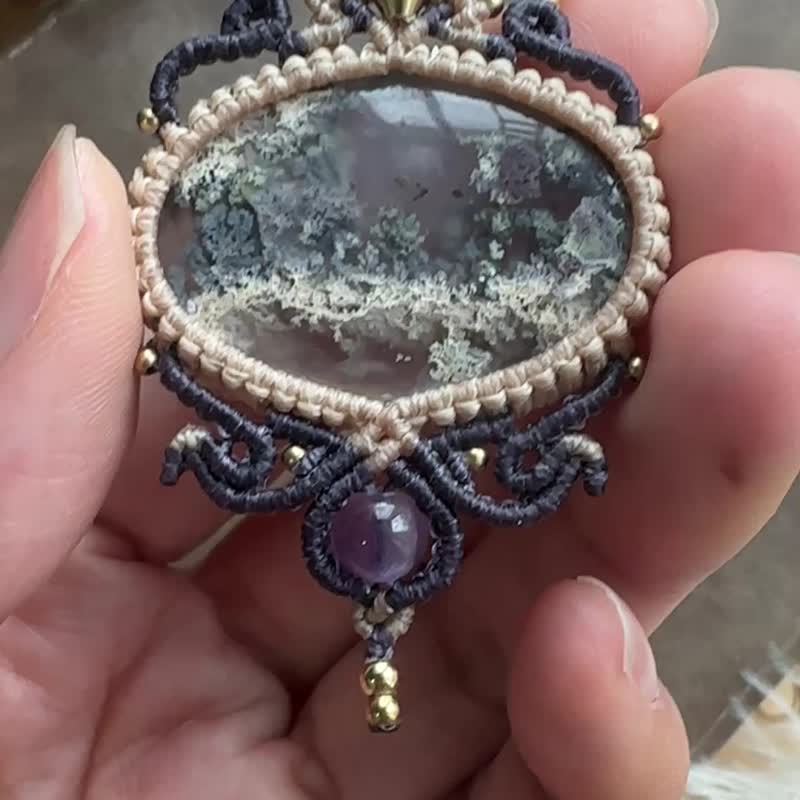 N1182 民族風 蠟線編織 水草瑪瑙 銅珠 頸鏈 (可調長度) - 項鍊 - 寶石 紫色