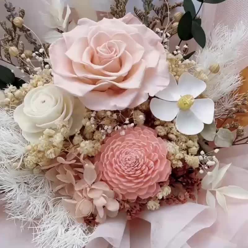 大型乾燥永生花束 粉紅玫瑰 永生花 花束 情人節乾燥花 玫瑰花 - 乾花/永生花 - 植物．花 粉紅色