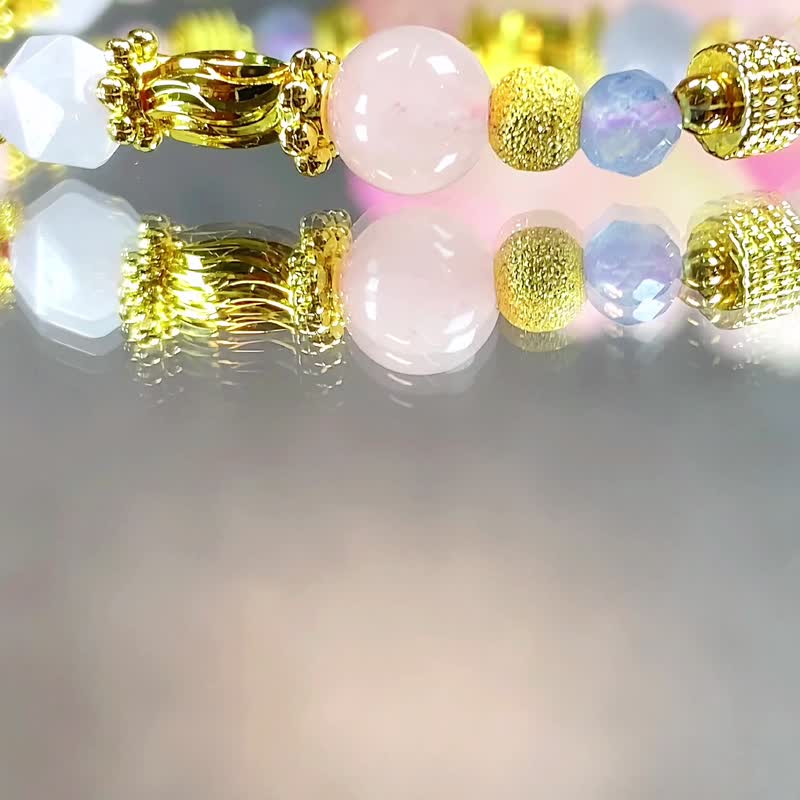 【Lyon】 Comeliness Lady // Ladies Crystal Bracelet || Aquamarine, Rose Quartz - Bracelets - Crystal Pink