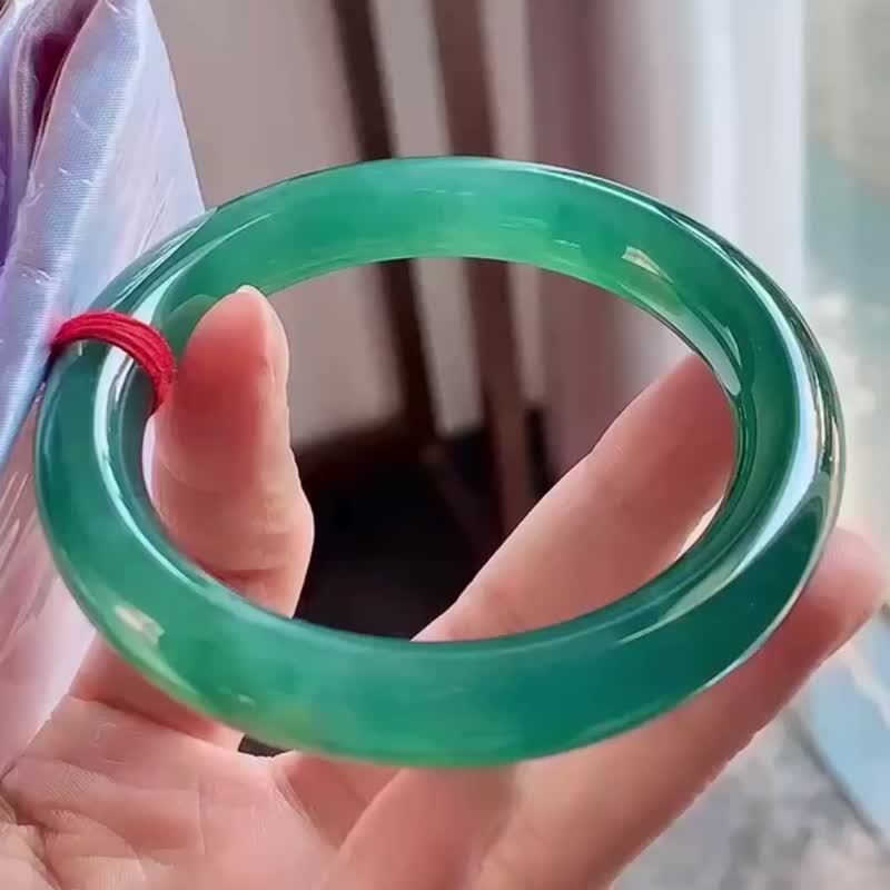 冰種 天然翡翠 緬甸 A玉 玉鐲 • 冰種老藍水翡翠圓鐲 - 手鍊/手環 - 玉石 藍色