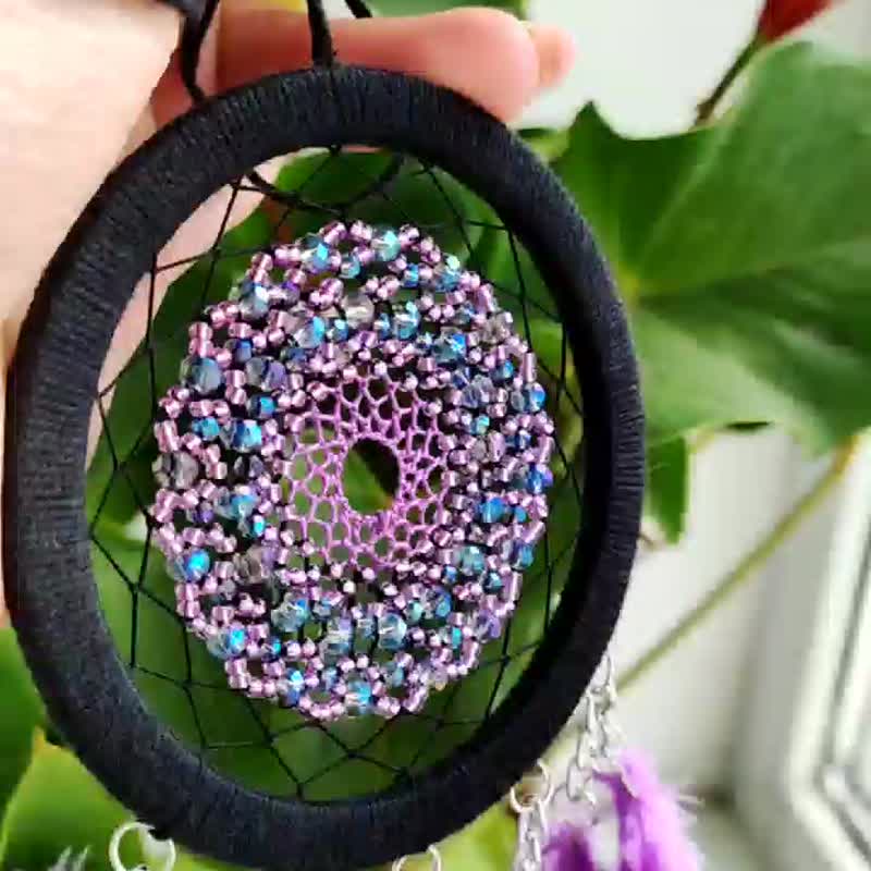 Purple black Girly Dreamcatcher Driving Test Pass Gift First Car Accessory Girl - ตกแต่งผนัง - งานปัก สีม่วง