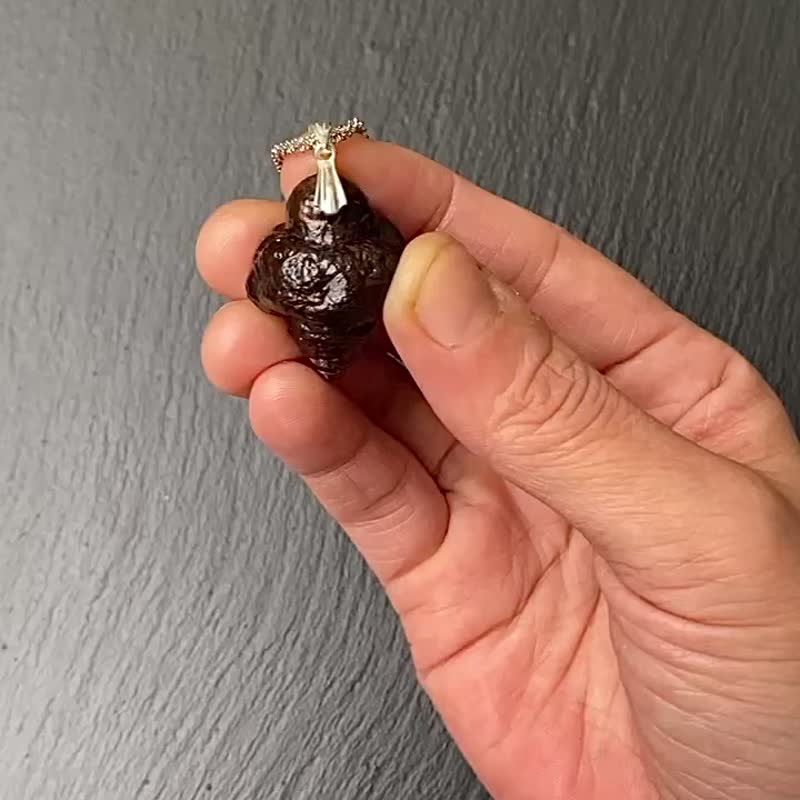 能量原石-埃及預言石 上帝溝通石 天機石 橡果造型純銀鈦鋼項鍊 - 項鍊 - 水晶 咖啡色
