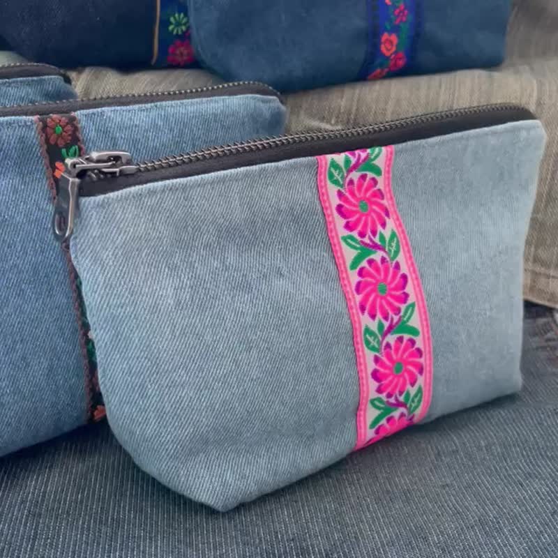 Denim Pouch 牛仔布收納袋 丹寧化妝袋 - 化妝包/收納袋 - 棉．麻 黑色