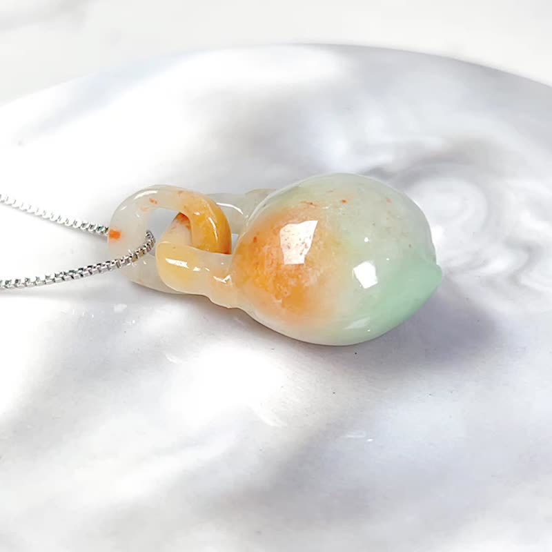 [Fu Hang] Three-color Emerald Lucky Melon Pendant | Natural Jadeite A | Gift - พวงกุญแจ - หยก ขาว