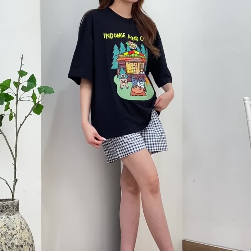 ラーメン好き インスタント麺 インドミー 面白い猫 パジャマセット レディース 部屋着 綿100% - 部屋着・寝巻き - コットン・麻 ブラック