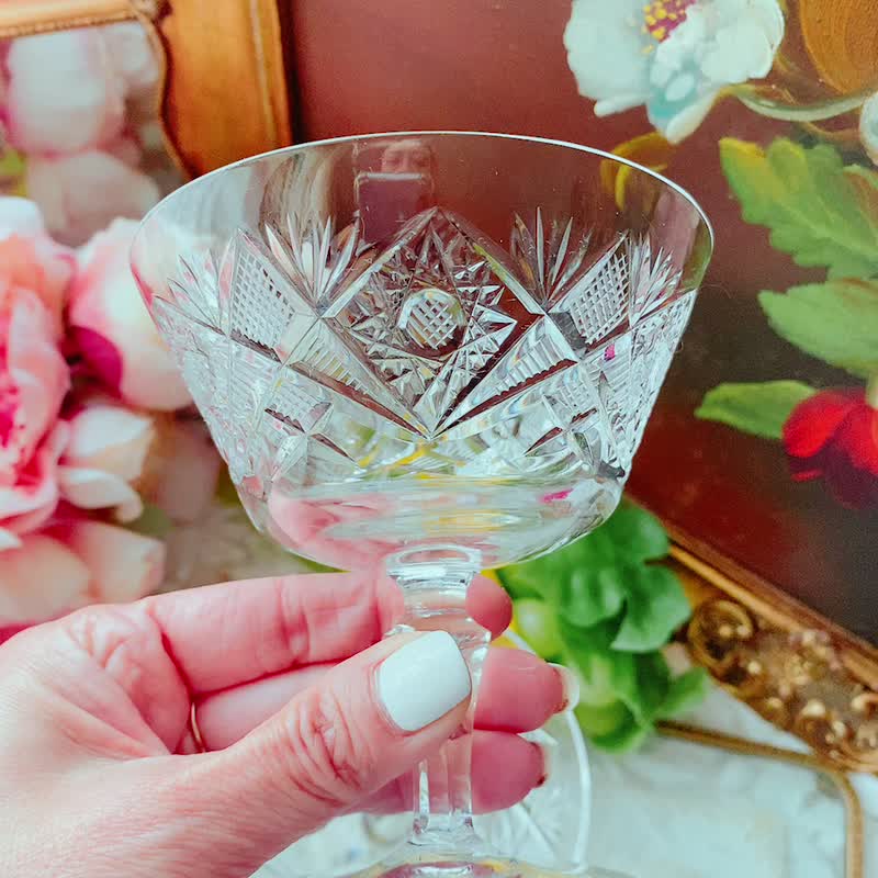 法國製古董手工切割 水晶雕花 香檳杯 果汁杯 水杯 酒杯 送禮 - 其他杯子 - 水晶 透明