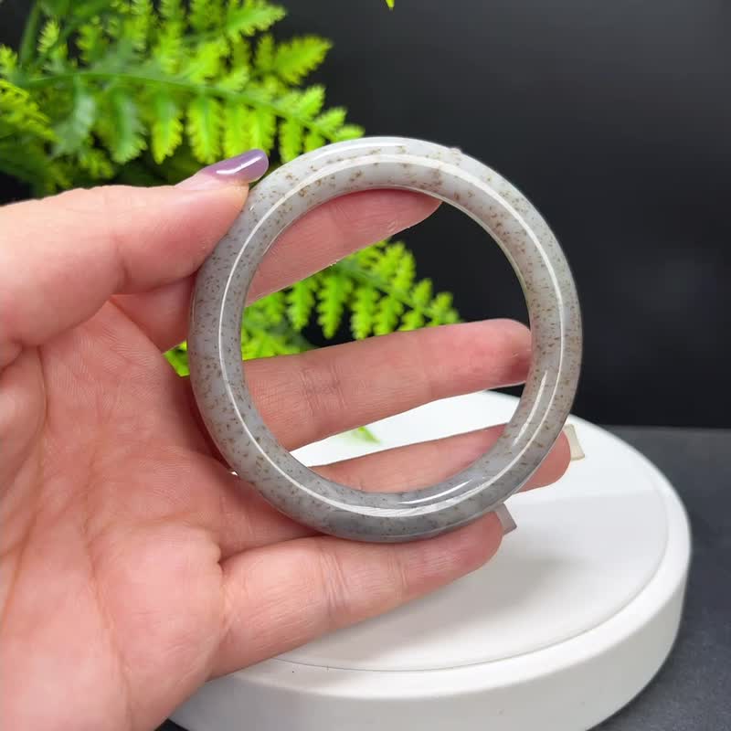 和田玉 糖白バングル 55MM 古い素材の金木犀糖色 円形バングル 鑑別書