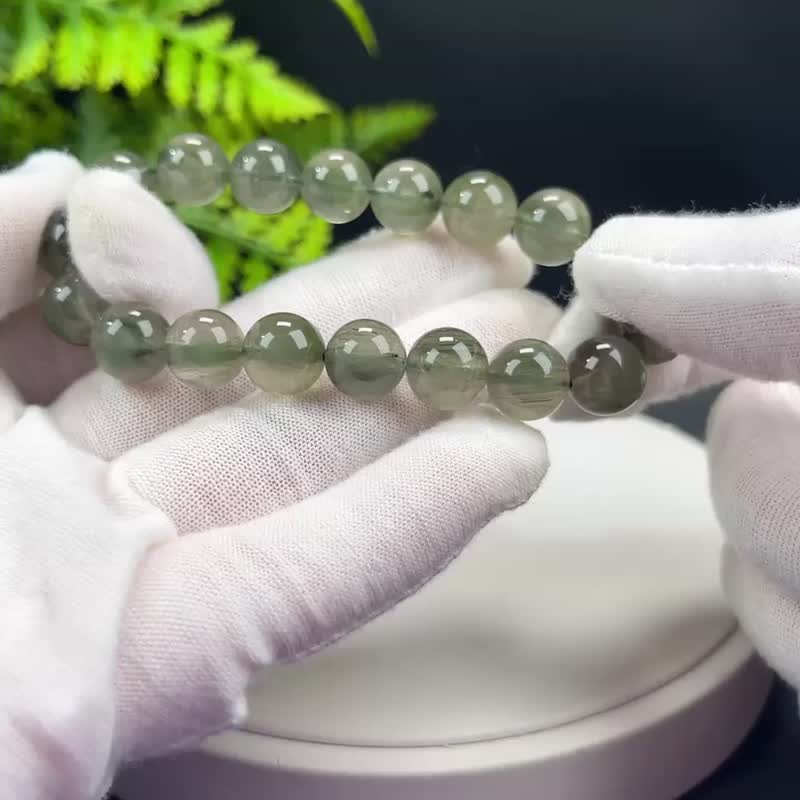 精品綠髪晶手串10.5mm冰透順髪綠色髪絲水晶手錬拓展創造聚財通路 - 手鍊/手環 - 水晶 綠色