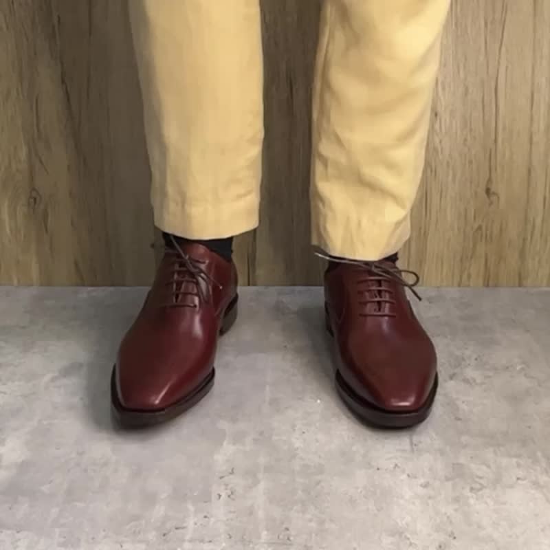 Handmade Goodyear Welt Oxford Brougues Shoes Bespoke Customize - รองเท้าบูธผู้ชาย - หนังแท้ สีนำ้ตาล