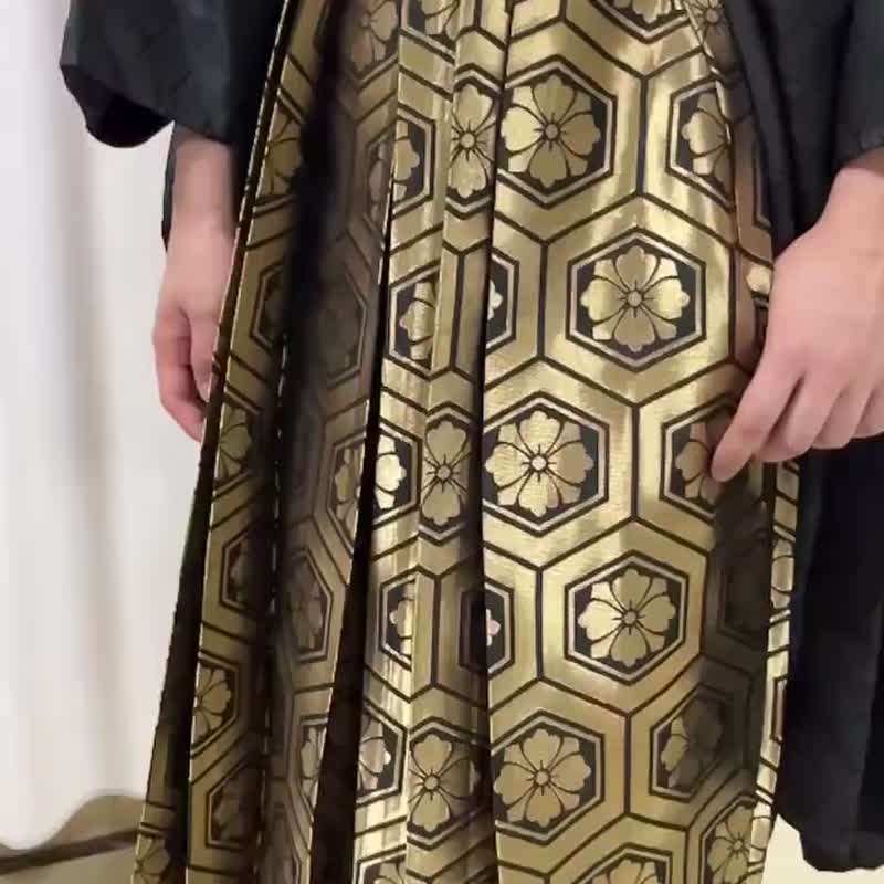 日本傳統袴- 金色黑紋 男士傳統和服行燈袴/日本武士袴/ 男士和服 - 其他 - 聚酯纖維 