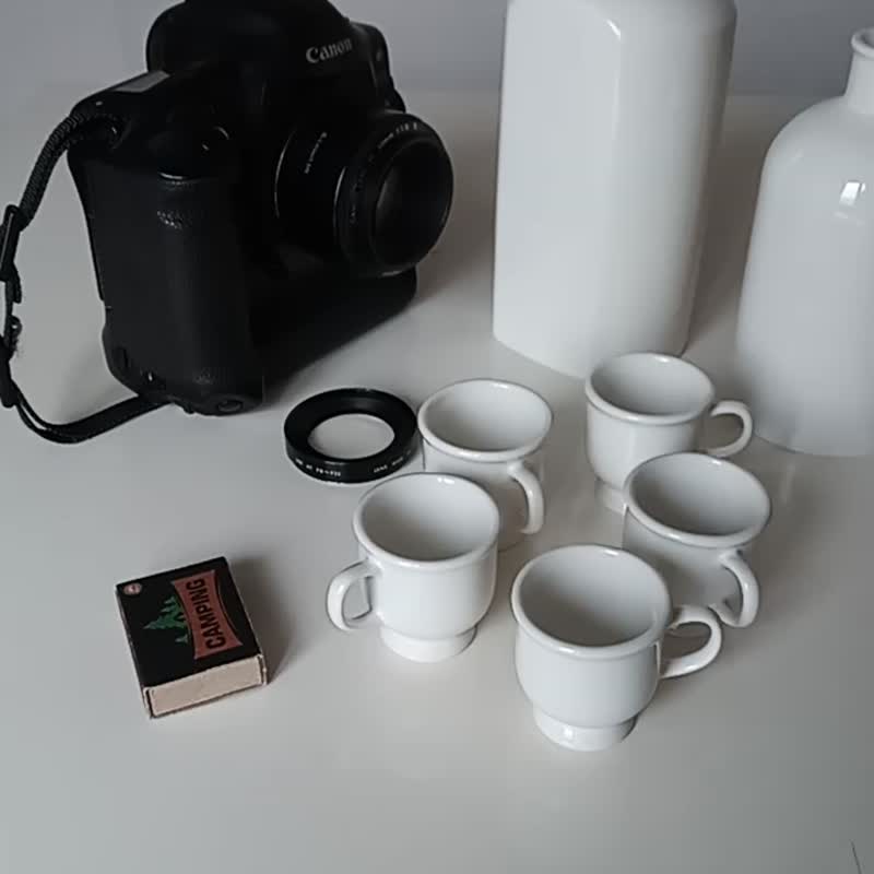 Set of five cups  coffee set  sake cups  white cups 5 in set - ถ้วยชาม - ดินเผา ขาว