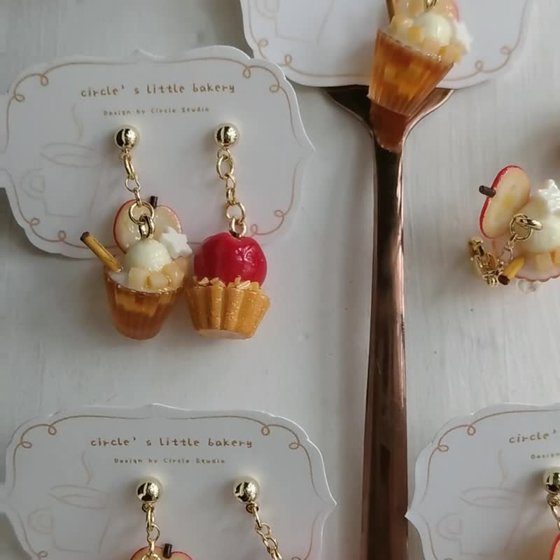 2024 New Apple Tea Series Personalized Bracelet Miniature Clay Handmade Original - Earrings & Clip-ons - Resin 