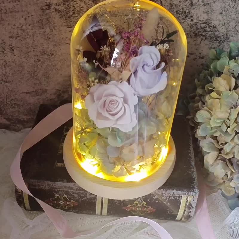 Purple Pink Glowing Preserved Flower Glass Flower Cup - ช่อดอกไม้แห้ง - พืช/ดอกไม้ สีม่วง