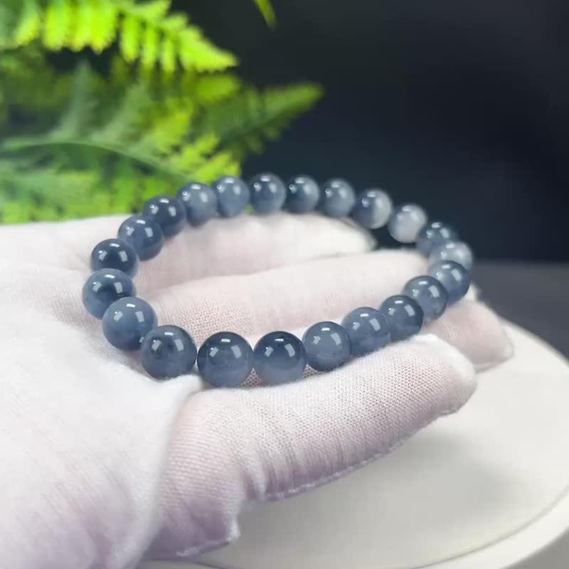 高品質藍兔毛水晶手串8.5mm巴西料聚寶盆髪絲水晶手錬女活力財運 - 手鍊/手環 - 水晶 藍色