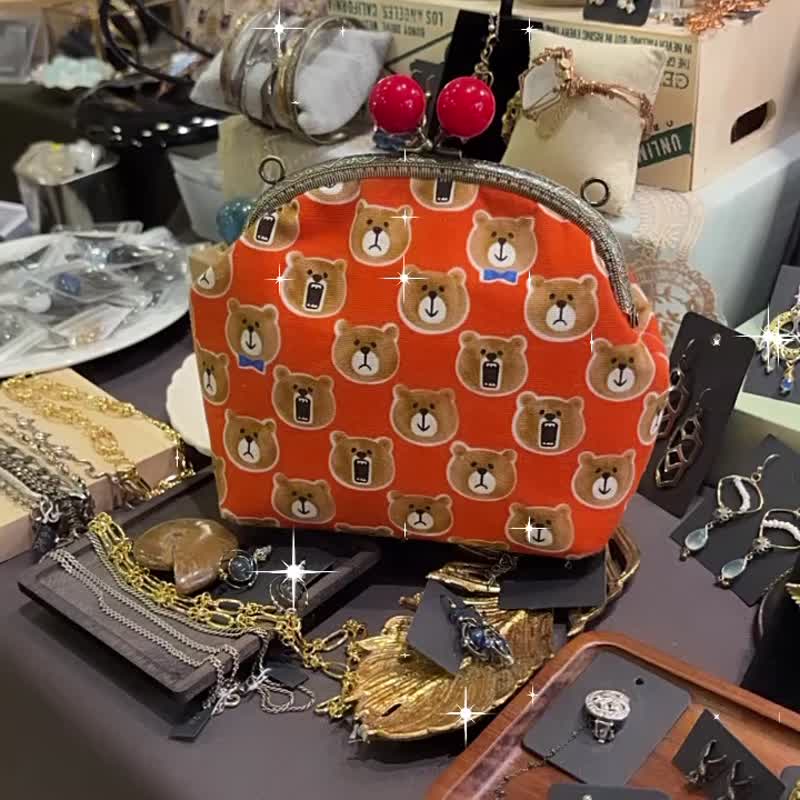 MBC handmade orange bear 16cm frame kiss lock bag - Messenger Bags & Sling Bags - Cotton & Hemp Orange