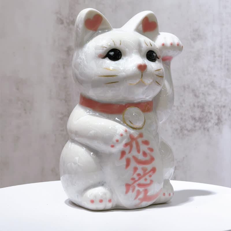 【愛意盈盈】日本清水燒招財貓 | 花結晶 白 戀愛 - 擺飾/家飾品 - 瓷 白色