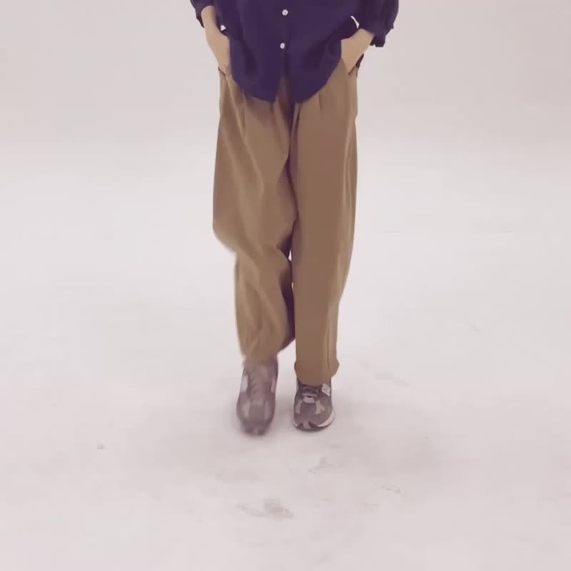 Unisex Balloon Pants - Khaki - 中性長褲/短褲 - 棉．麻 卡其色