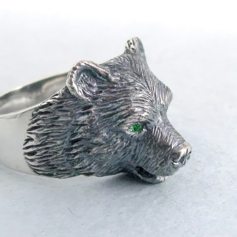 Silver Bear Ring.Silver Bear Jewelry.Bear Necklace.Grizzly Bear.Polar Bear Ring. - แหวนทั่วไป - เงินแท้ สีเงิน