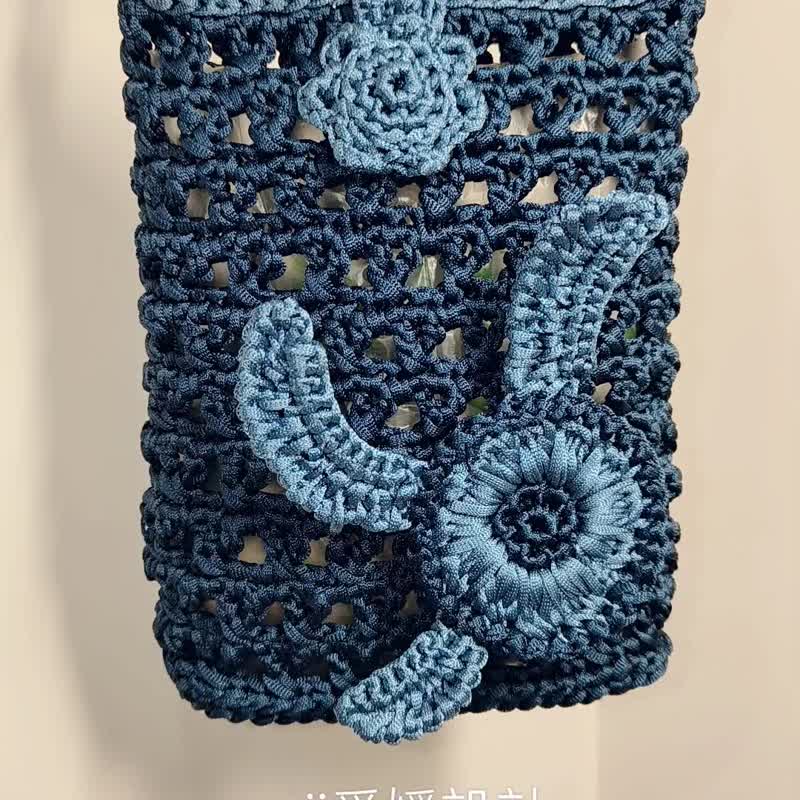 V字勝利圖紋背包(小包款) 可側背 攜帶手機 隨身物品的最佳選擇 - 手提包/手提袋 - 棉．麻 藍色