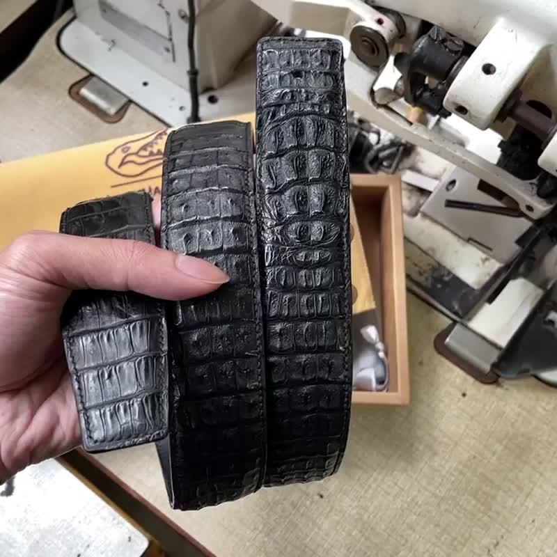 手工訂製鱷魚皮骨皮帶 - 皮帶/腰帶 - 真皮 黑色