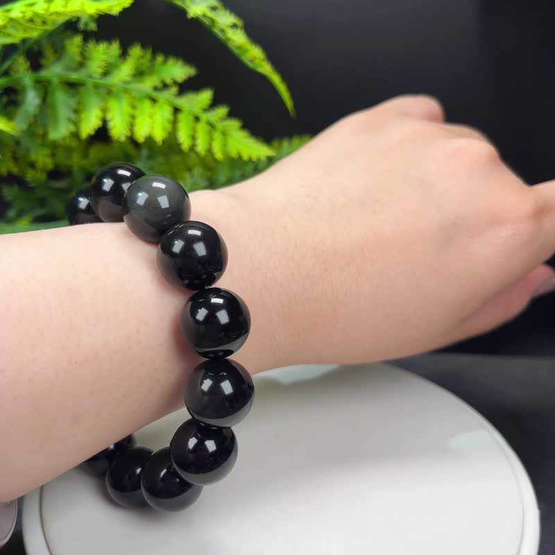 Natural colored obsidian bracelet 16mm each with eyes rainbow obsidian bracelet men and women hand beads single circle purification comfort - สร้อยข้อมือ - เครื่องประดับพลอย 