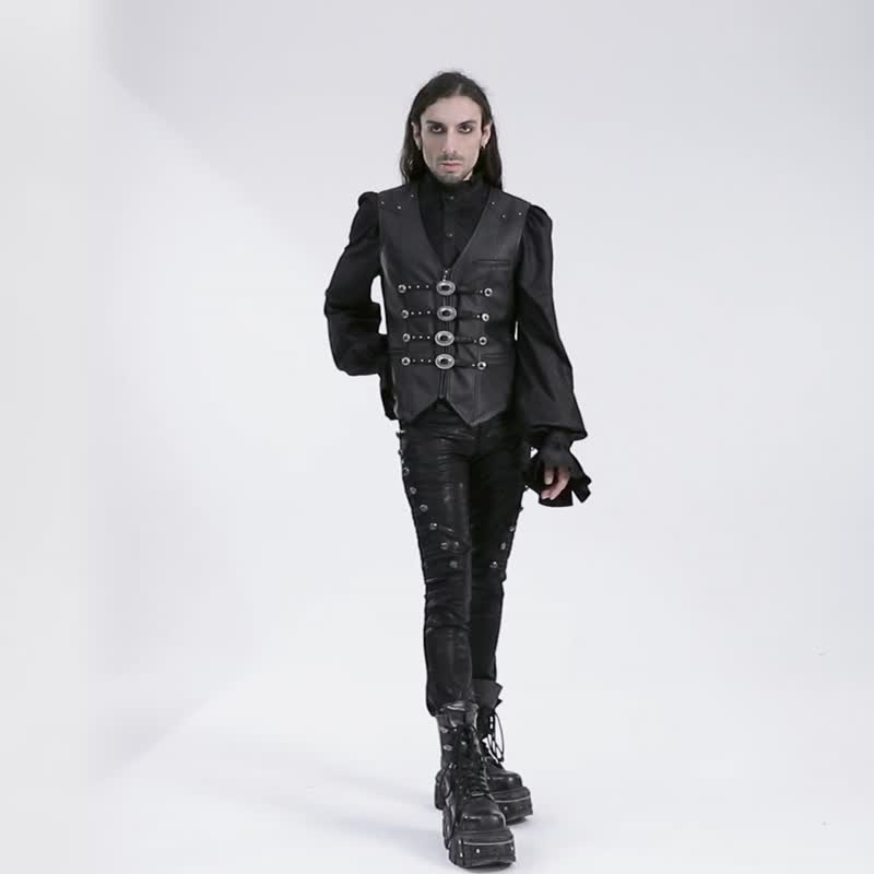 Gothic Fantasy Pirate Gorgeous Leather Vest/Vest - เสื้อกั๊กผู้ชาย - วัสดุอื่นๆ สีดำ