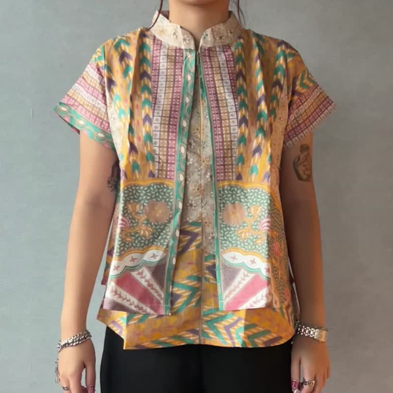 【INBATIC】KUSUMA - Yellow - Batik Layered Top - เสื้อผู้หญิง - ผ้าฝ้าย/ผ้าลินิน สีเหลือง