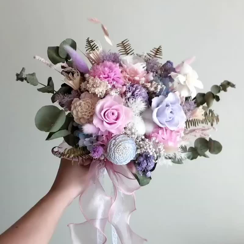 粉紫色永生乾燥捧花 淺紫色捧花 淡紫色夢幻捧花 捧花 花束 - 乾燥花/永生花 - 植物．花 
