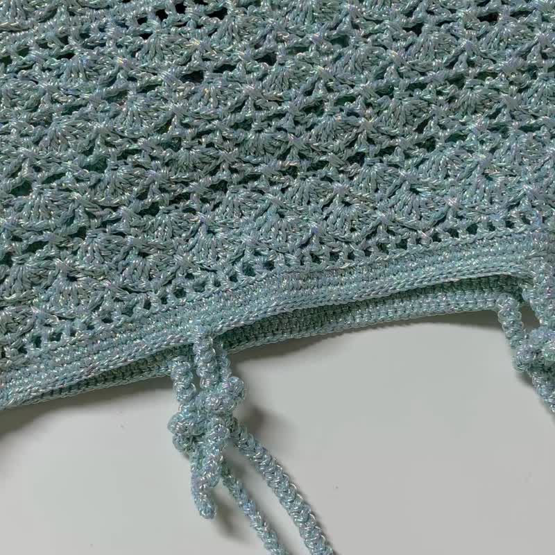Rainbow Mint green Metallic Square Net Shoulder Bag - 側背包/斜背包 - 聚酯纖維 綠色