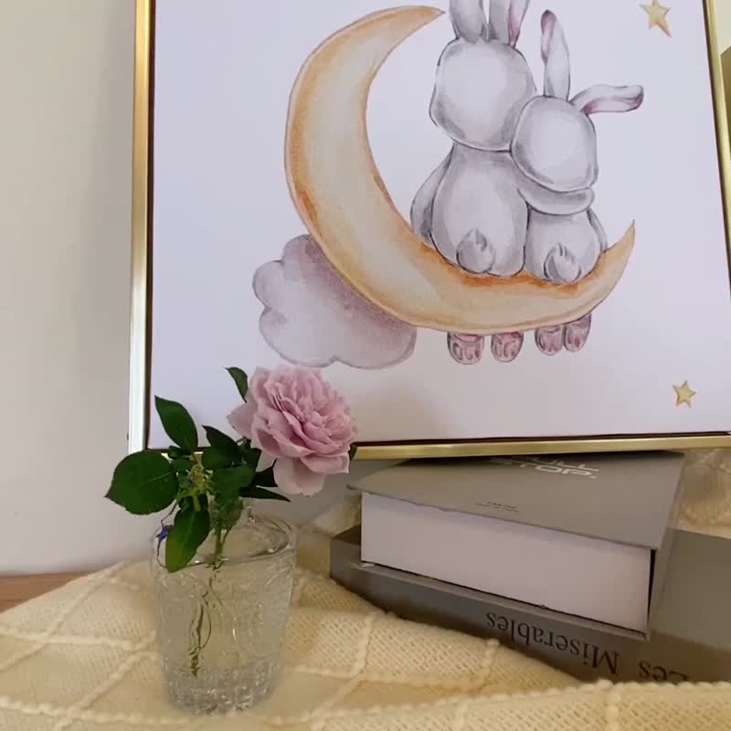 最好的陪伴-可愛童趣感兔子插畫/兒童房佈置/親子禮物/療癒兔子畫 - 海報/掛畫/掛布 - 棉．麻 灰色