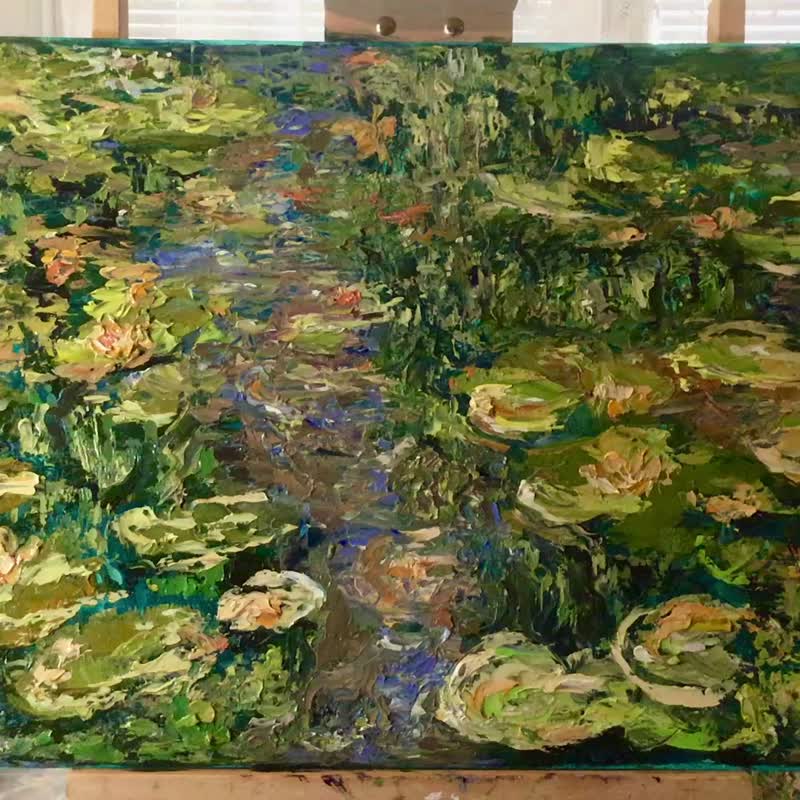 Waterlillies pond oil painting - ตกแต่งผนัง - วัสดุอื่นๆ สีเขียว