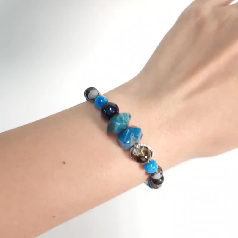 行星禮物(藍磷石/鷹眼石/陶珠/比卡索網絡石) - 手鍊/手鐲 - 半寶石 藍色