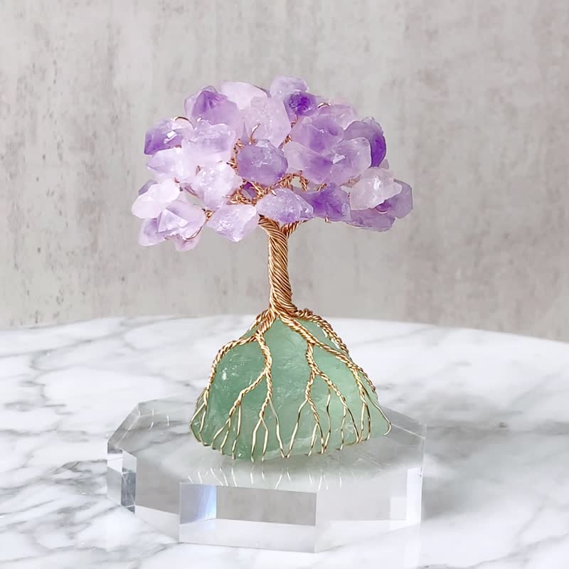 Eternal Crystal Tree // Amethyst Tooth Green Stone// Brings creativity, clear thinking and relieves stress - Items for Display - Crystal Purple