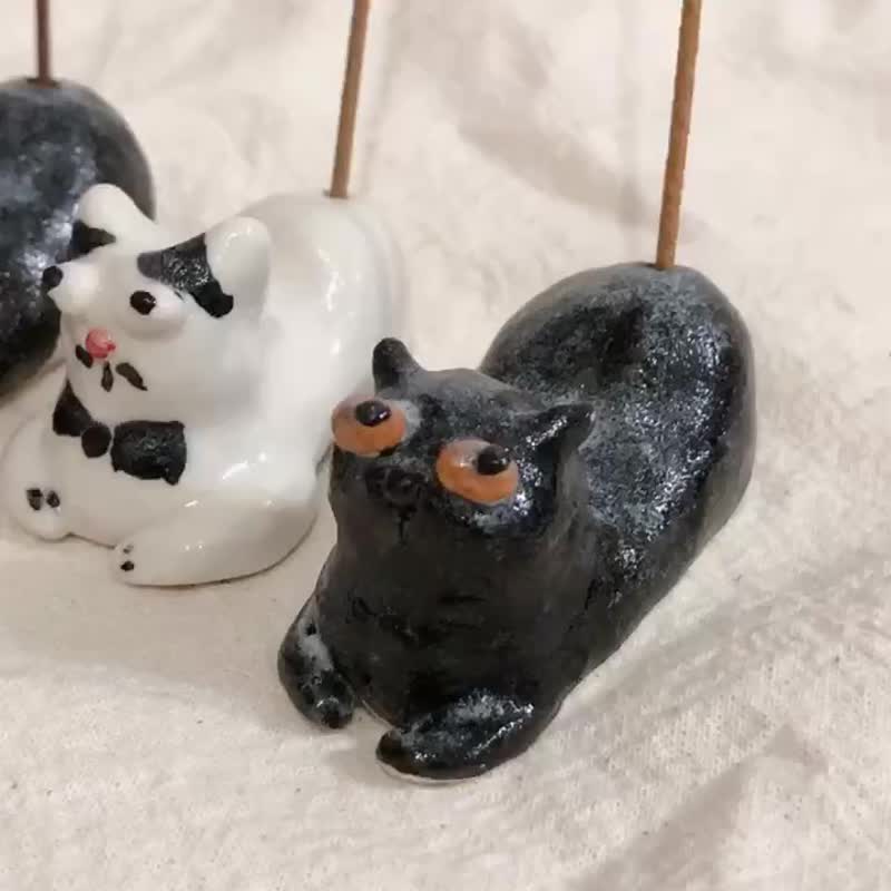 折手手貓貓 線香 乾燥花 - 香氛/精油/擴香 - 瓷 白色