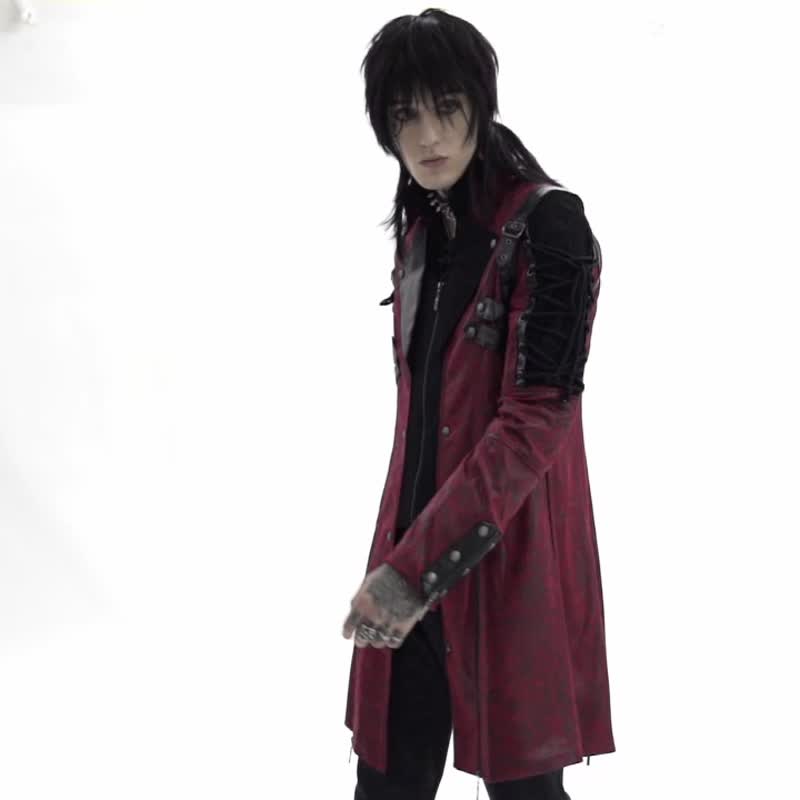 Punk Rock High Collar Long Coat - Red / Black / Couple Style