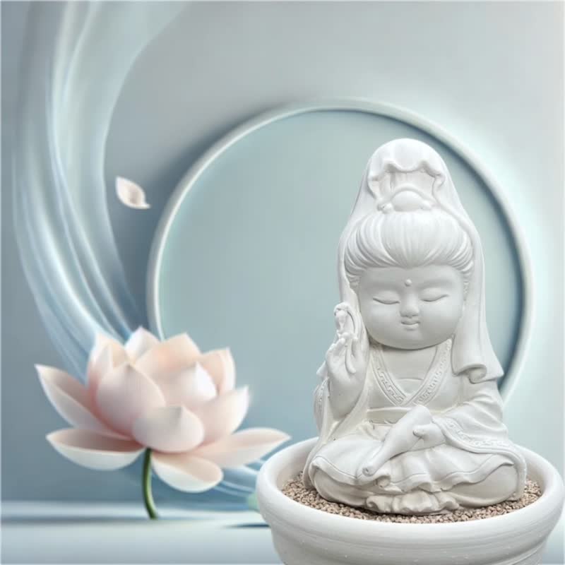淨念吉祥小佛之寶瓶觀音小盤套組  傳遞平安與祝福 提升生活品質 - 香氛/精油/擴香 - 水泥 白色