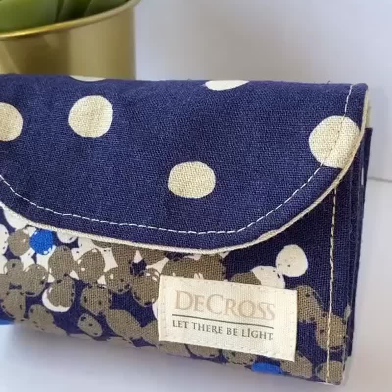 禮物首選—手風琴零錢包-湛藍水點 日本純棉布 多夾層卡片夾 - 零錢包/小錢包 - 棉．麻 藍色