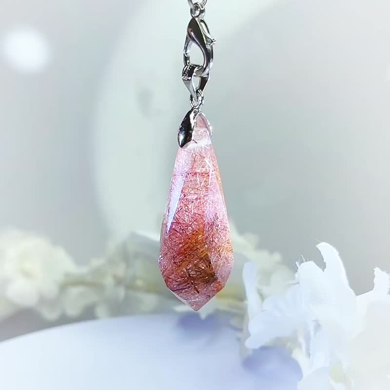 No.37稀有紅銅鈦晶 紅髮晶 銅髮晶 靈錐項鍊 靈擺 吊墜 髮絲濃密 - 項鍊 - 水晶 透明