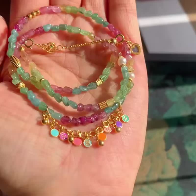 天然彩虹碧璽項鏈 碧璽隨行珠搭配925銀燒藍平安喜樂萬事順遂開運 - 項鍊 - 水晶 